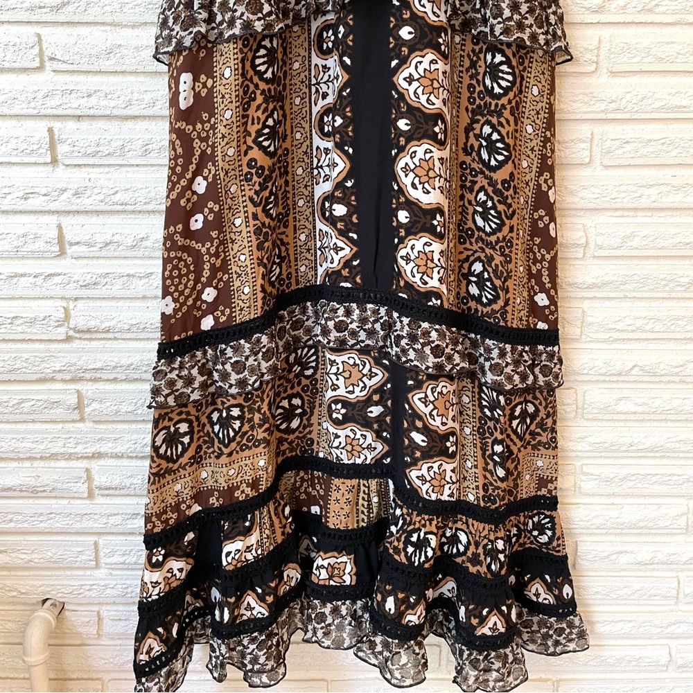 Raffaela D’Angelo Tiered Maxi Dress Size S Brown Boho Coastal Cowgirl Beach - Picture 4 of 16